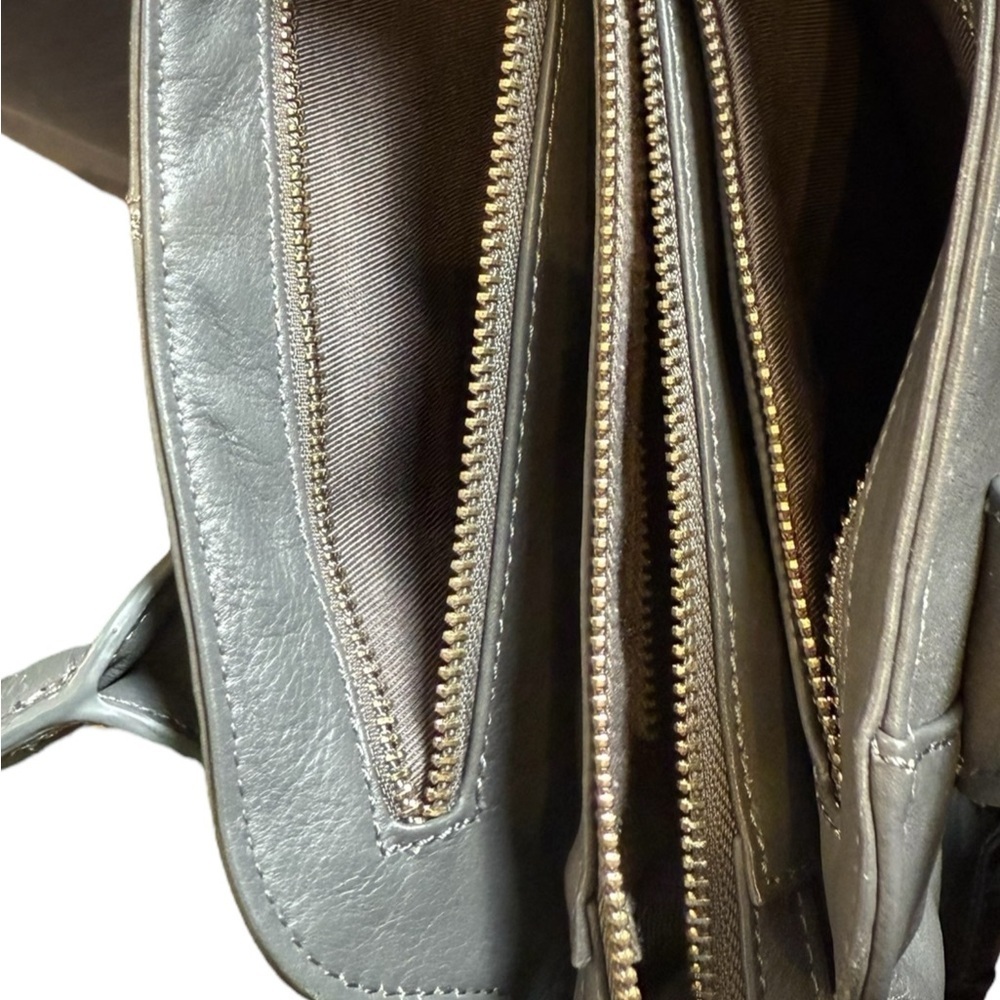 kate lee Gray Parisian Leather Tote Satchel Shoulder Bag Gold Hardware - Picture 9 of 13